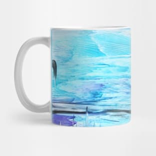 Landscape in blue shades. Encaustic, art decoration, sketch. Mug